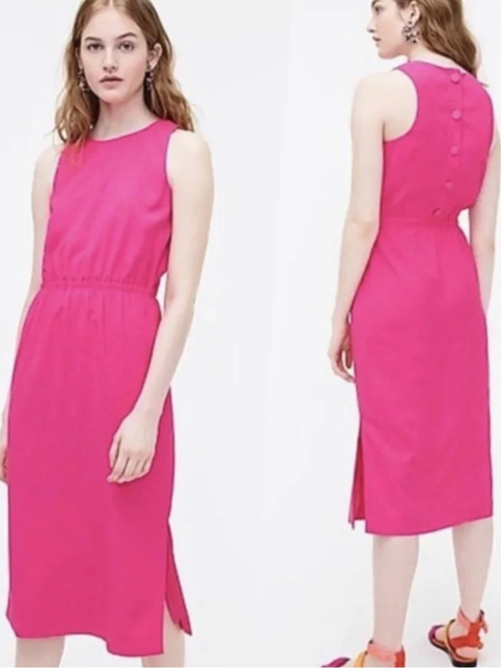 J. Crew Sleeveless Neon Flamingo Midi Dress
